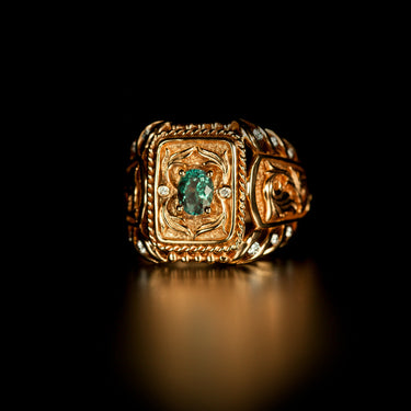 0.69ct natural alexandrite and diamond 18k yellow gold men's signet ring with ornate vintage design